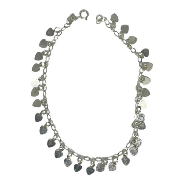 Vista lateral de Pulsera Tobillo Lluvia Corazón 24 Cms